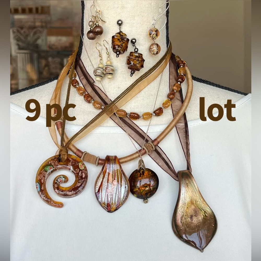 Jewelry glass lot light brown 9pc (EUC) - art glass jewelry